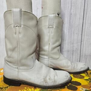 VTG Justin L3713 White Leather Roper Western Cowgirl Boots, sz 7C